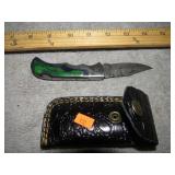 CUSTOM DAMASCUS LOCK BLADE KNIFE W/ SHEATH
