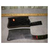 CUSTOM DAMASCUS BLADE CLEAVER W/ SHEATH