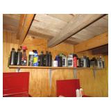 SHELF OF MOTOR OIL AND GARAGE SHOP LIQUIDS