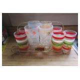 MCM GLASS CADDY AND VINTAGE GLASSES