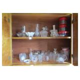 2 CABINET SHELVES OF VINTAGE GLASSWARE
