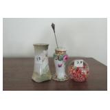 2 HAT PIN HOLDERS AND A GLASS PAPER WEIGHT