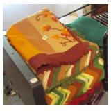 5 CROCHETED BLANKETS AND 2 PILLOWS