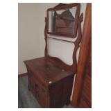 NICE ANTIQUE OAK WASH STAND W/ MIIRROR AND TOWEL B