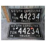 PAIR-- 1972 SOUTH CAROLINA TON LICENSE PLATES