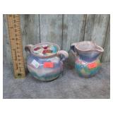 POTTERY CREAMER AND SUGAR DISHES