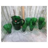 VINTAGE GREEN GLASSES AND PITCHER