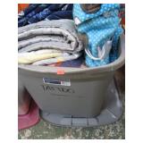 STORAGE TUB W/ ASSORTED BLANKETS
