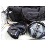 GUN RANGE BAG W/ EAR MUFFS, GLASSES, MAG LOADER,