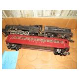 AMERICAN FLYER MODEL TRAIN ENGINE, TENDER & CAR