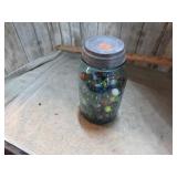 BLUE / GREEN MASON QT JAR & MARBLES
