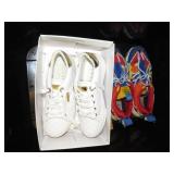 2-- STORAGE TUBS & LIDS W/ 3 PAIR SHOES