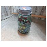 BLUE / GREEN MASON QT JAR & MARBLES