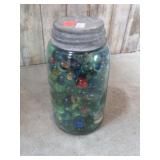 BLUE / GREEN QT JAR -- FULL OF MARBLES
