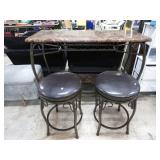 MARBLE TOP BAR & 2 SWIVEL STOOLS
