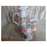 PORCELAIN PITCHER, CREAM & SUGAR