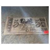 REPRODUCTION REPUBLIC OF TEXAS $5 NOTE