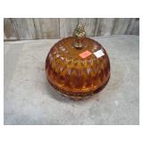 AMBER DIAMOND POINT CANDY DISH