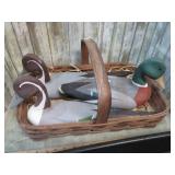 BASKET -- CARVED WOODEN DUCKS