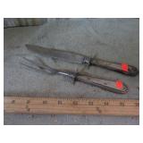 SERVING FORK & KNFE W/ STERLING SILVER HANDLES