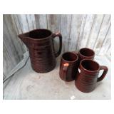 BROWN GLAZE PITCHER & MUGS