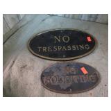 CAST IRON NO SOLICITING & NO TRESPASSING PLAQUES