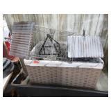 BASKET W/ MISC DECOR & TV REMOTE