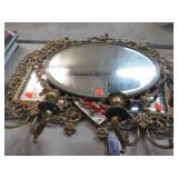 ANTIQUE BRASS MIRROR TRAY & CANDLE SCONCES