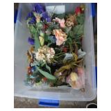 NICE STORAGE TUB & ARTIFICIAL FLOWERS