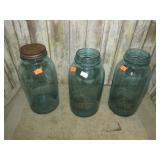 3-- 1/2gal BLUE / GREEN BALL MASON JARS