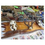 DEER SKULLS / ANTLERS -- ON WOOD SLAB