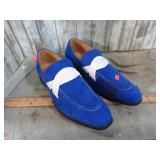 BLUE SUED SHOES -- LEFT HAS A STAIN
