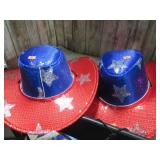 2-- LIGHT-UP RED WHITE & BLUE WESTERN HATS
