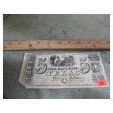 COPY TEXAS REPUBLIC $5 BILL
