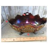 AMETHYST CARNIVAL GLASS GRAPEVINE BANANA BOAT BOWL