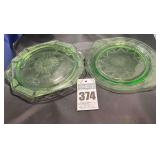 2 - Geen Depression "Uranium" Glass Cake & Serving Plates