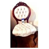 Antique Rose Carved Tufted Chair - Solid Cherry