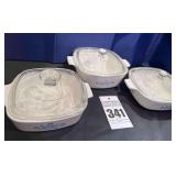 3 - Vintage Blue Cornflower Baking Dishes with Lids