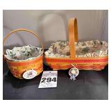 2 - Longaberger Mothers Day  Woven Basket with Fabric Liner & Insert with Charm