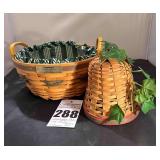 2 -  Longaberger Homestead Woven Basket Christmas Collection (1999) with Fabric Liner & Insert & Noel Bell basket