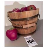 Vintage Wooden Apple Basket with Plastic Apples