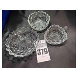 Fostoria Vintage Cubist Items (3 footed candy dish, Triangle Nappy Dish, & Bowl