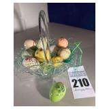L.E, Smith "Quintec" Glass Handled Basket with Decorative Eggs