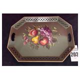 Vintage Green Tole Tray - Hand Painted