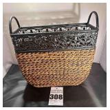 Woven Basket with Metal Carving on upper side with handle