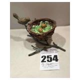 Vintage Cast Iron Bird Figurine with a Woven Nest