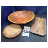 Antique Primitive Wooden Bread Bowl, & 2 small cutting boards