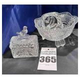 Hofbauer "The Byrdes Collection"  -  Crystal 3-Footed Scalloped Edge  Bowl, & Hofbauer Byrdes Birds Cut Crystal Trinket/Cigarette Box (German)