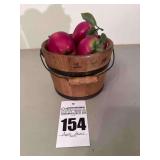 Vintage Wooden Apple Basket with Plastic Apples