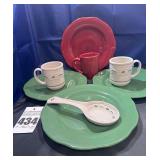 4 - Franciscan Apple Pie Plates, 2 - Longaberger Cups, & Spoon Holder, & Red Mug